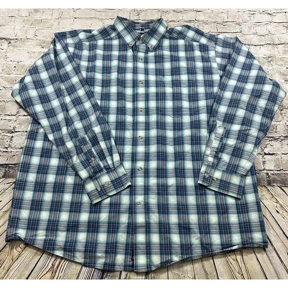 ARIAT Pro Series Shirt Men’s XL Blue Vented  Long Sleeve Button Down Plaid  EUC - Picture 1 of 10